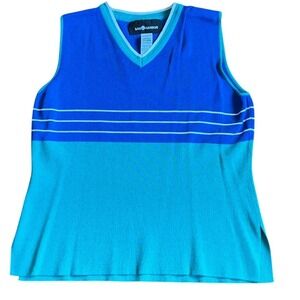 Sag Harbor Vintage Blue Teal Colorblock Knit Sweater Vest V-Neck Large 543229